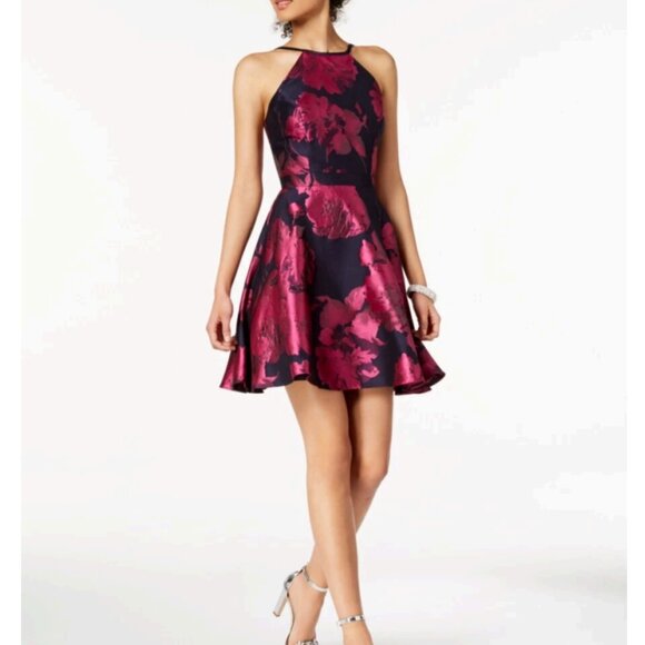Xscape Floral Halter Fit and Flare Dress Black/Red Size 0 - Picture 1 of 12